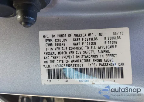 2013 Honda Accord Lx из США, поврежденный, VIN 1HGCR2F39DA19391